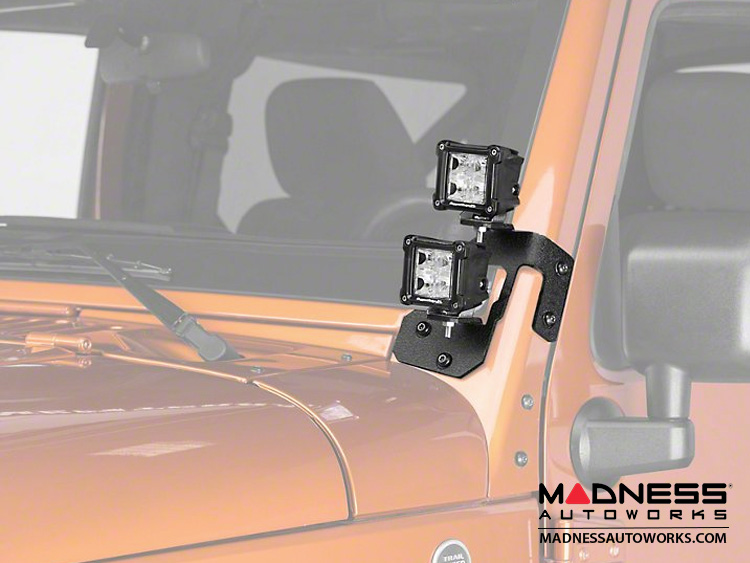 Jeep Wrangler JK Square Dual Beam LED Lights w/A-Pillar Mounting Brackets - 3"